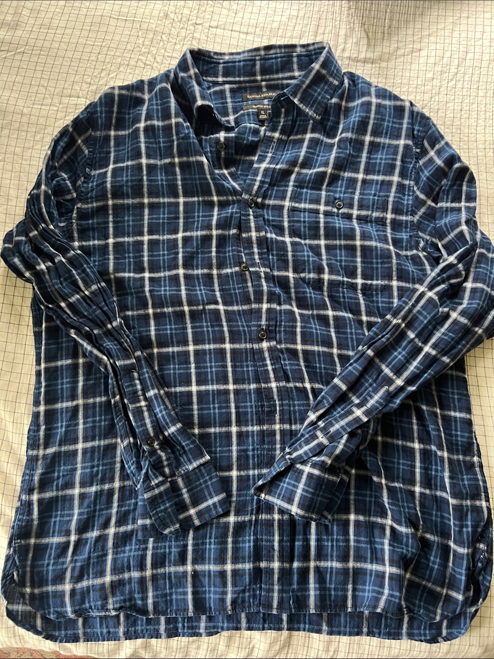 Men’s Banana Republic Navy and White Plaid Button-Down Shirt